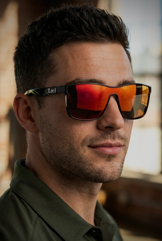 Man wearing metallic sunglasses